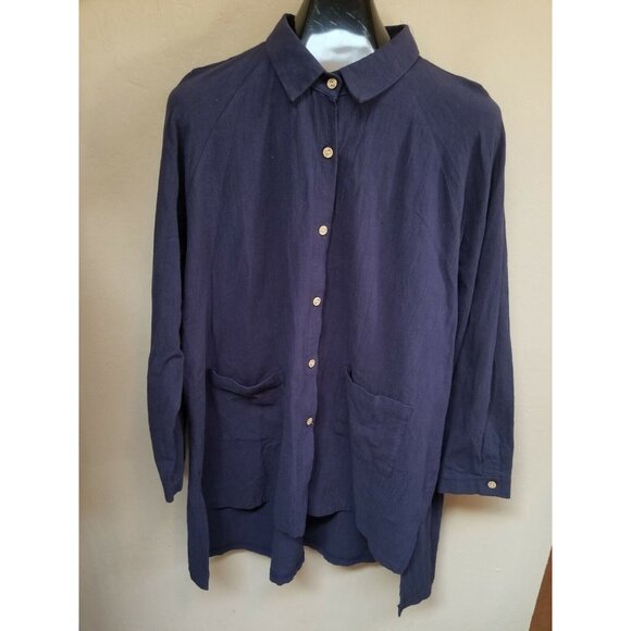 Gracila Womens 5XL Button Up Long Sleeve Hi-Low Tunic Top Shirt Blue Casual - Picture 1 of 6
